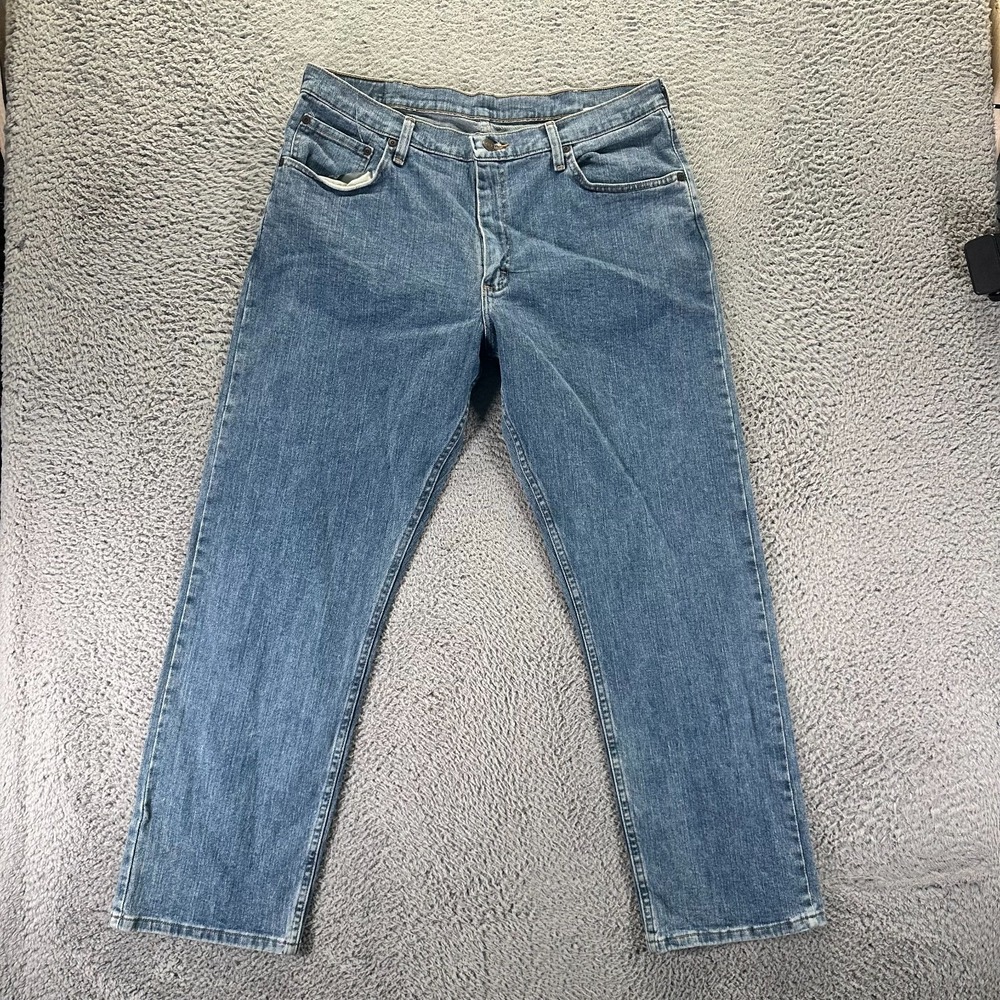 Wrangler Jeans Mens 36x30 Blue Cotton Denim Straight Relaxed Workwear Stretch